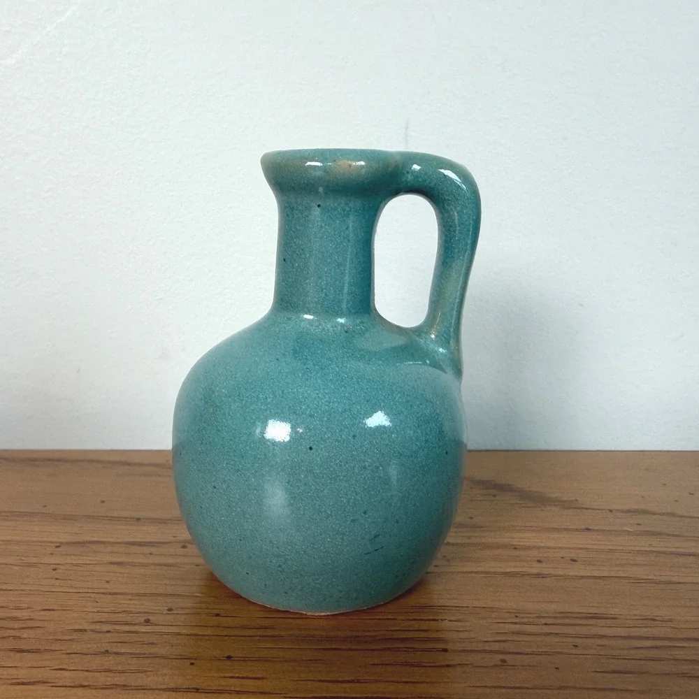 Vintage Studio Pottery Miniature Turquoise Glazed Pitcher Bud Vase